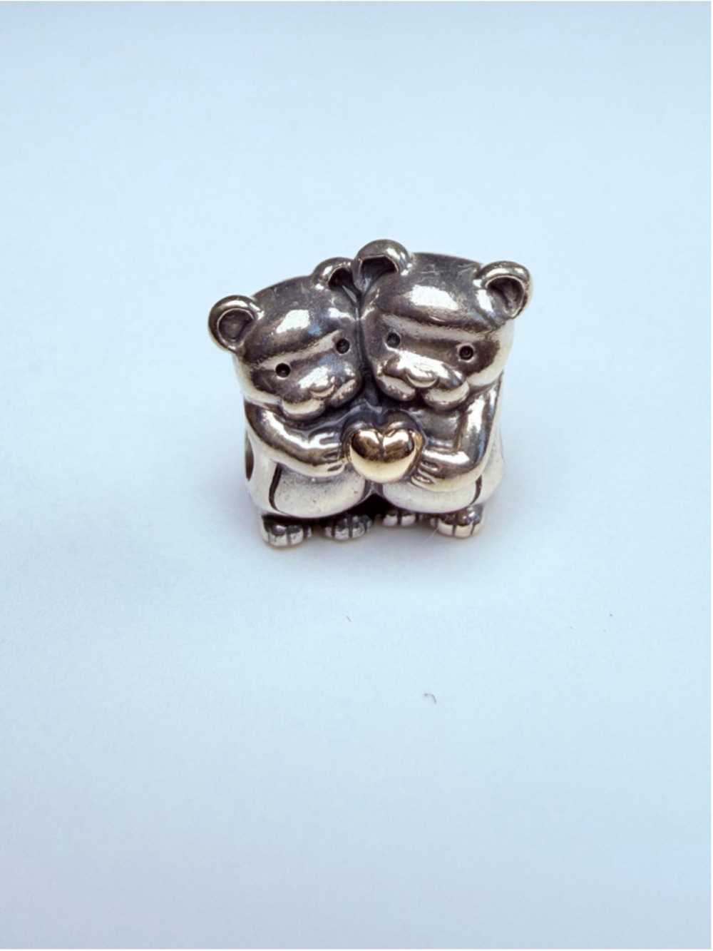 Pandora 14K Gold Bear Hug Love Heart 925 Sterling Silver Bead Charm